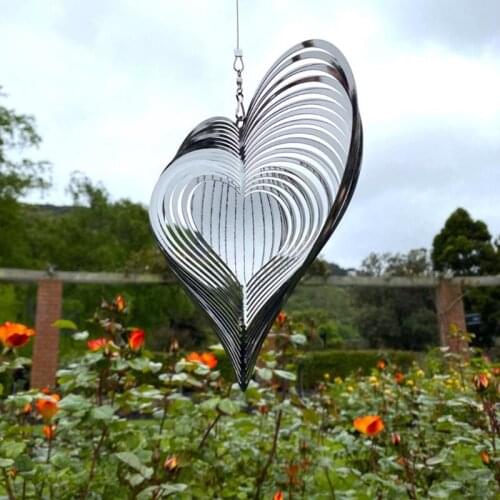Metal Heart Wind Spinner Garden Chimes Hanging Ornaments for Outdoor Backyard Bedroom Window Decor X6HD