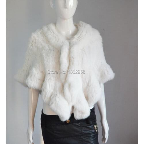 Factory Wholesale SJ1004 Natural White Fashion Falbala Big Size Rabbit Fur Capes for Girls Free Size