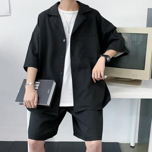 Men Summer Fashion Casual Short Sleeves Pockets Shirt Top Shorts Pants Suit Thin Mens Set Summer Oversized Clothing Man Set Hot