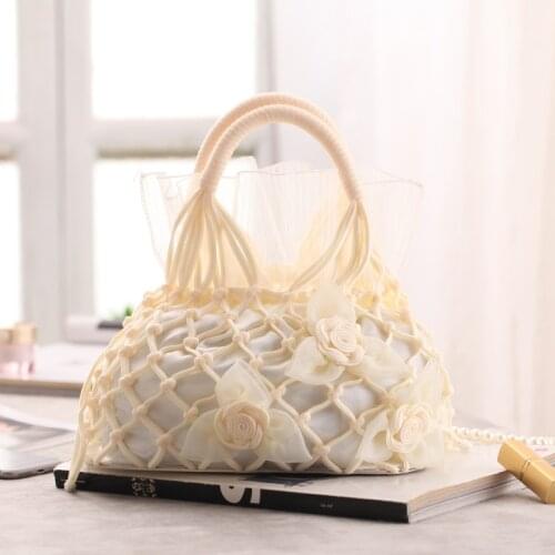 Soft Women Party Handbags Hollow Out Style Flower Day Clutch Satin Lady Evening Bags Bucket Female Purse