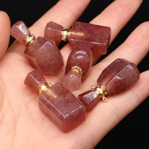 Natural Semi-precious Stone Strawberry Crystal Perfume Bottle Pendant DIY for Making Jewelry Necklace Gift Accessories