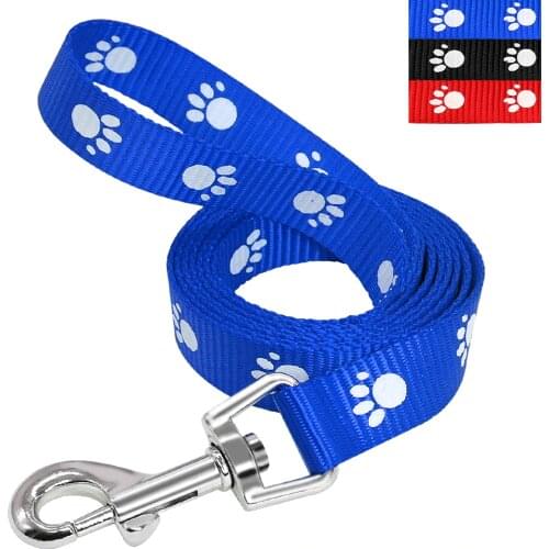 Nylon Small Dog Leash Paw Print Pet Walking Lead 3 Color Training Leash Cats Dogs Harness Collar Leash Strap Belt Red Blue Black