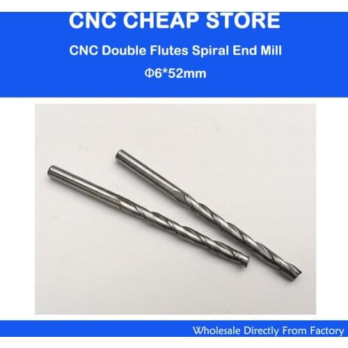 NEW 2pcs/lot 6*52MM Carbide Two/Double Flute End Mill Router Bit, CNC Carving Engraving Tools, Milling Cutter Free Shipping