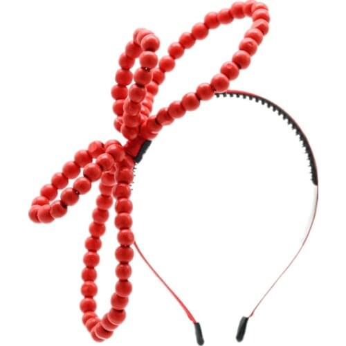 New summer colorful wood beads bow with wire handmade large bow cute hairbands beads bow hair accessories