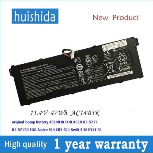 14.4 V 47wh/50wh AC14B3K New original laptop battery for Acer aspire R11 R3-131T S14R5-571T R5-571TG S14 CB3-511 series