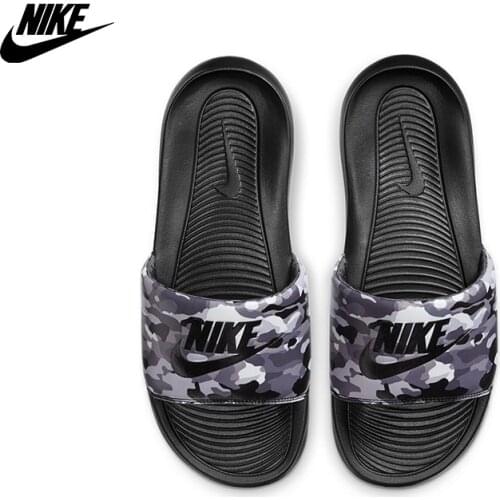 Original Nike Victori One Print Slides "Grey Camo" (Black/Fog Grey) (CN9678-001) nike Men 'S Slippers