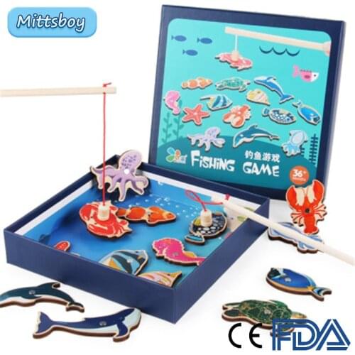 Montessori Marine Lifes Fishing Puzzle Educational Wooden toy 3D Puzzle Wooden Baby Early Education Enligh Leares DIY Toys Gift