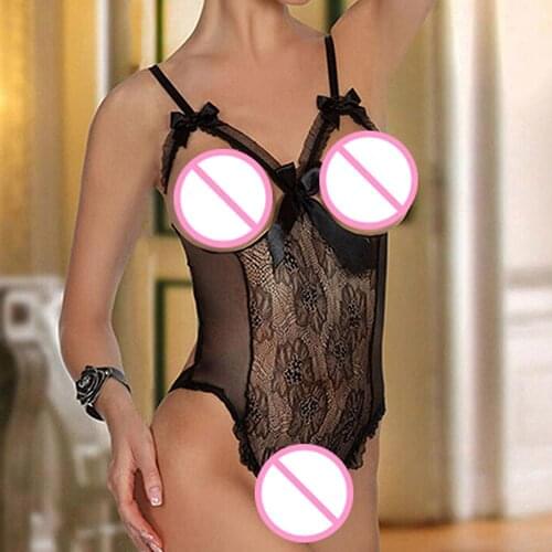 Plus Size Sexy Women Sleepwear Set Perspective Open Bust Crotchless Lace One-Piece Sleepwear Sex Clothes Exotic Sets Nightwear