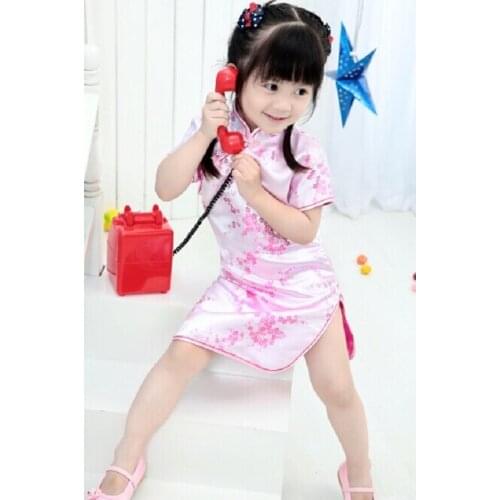 Chinese New Year Style chi-pao qipao cheongsam gift Clothes Pink Lowest Price girl dress