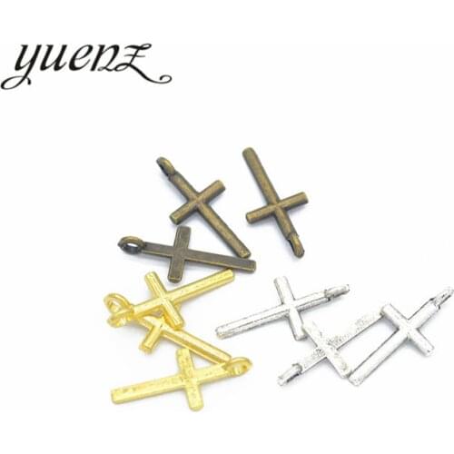 YuenZ 100pcs Antique silver color Charms cross Plated Pendants Jewelry Making DIY Handmade Craft 17*8mm T60