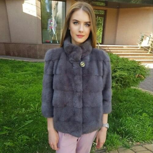 Natural Mink Fur Coat Women Fashion Cropped Real Fur Jacket Stand Collar Winter Womens Clothing Custom Size And Color