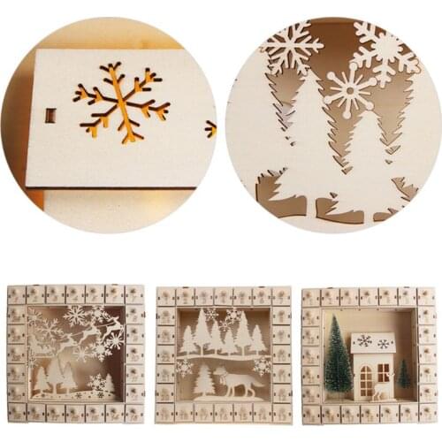 Christmas Tree Wooden Advent Calendar Countdown Decoration 24 Drawers LED Light H58C