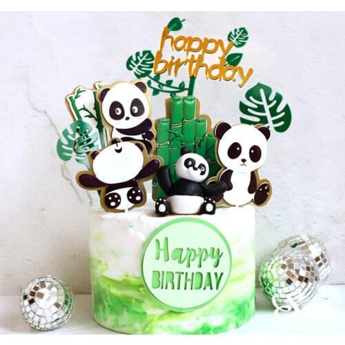 Ins Panda Cake Toppers Happy Birthday for Childrens Day Boy Girl Party Supplies Baking Cute Gifts Bamboo Turtle Leaf Decoration