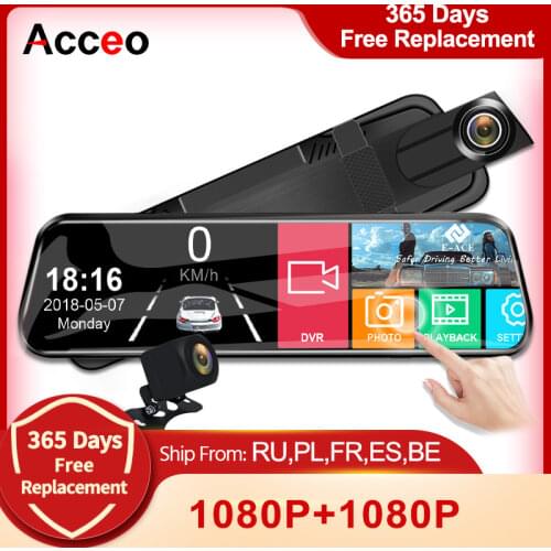 E-ACE Car Dvr 10 Inch Touch Screen Video Recorder Auto Registrar Stream Mirror Support RearView Camera night vision dash cam