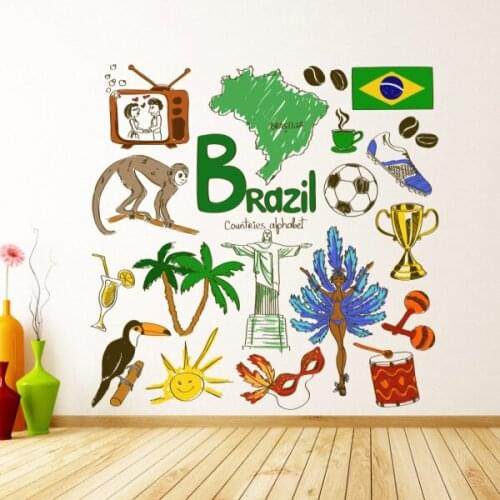 I Love Brasil Illustration Fashion Wedding Decor Vinyl Waterproof Wall Sticker Vintage Wallpaper Wall Decal Baby Rooms Decor