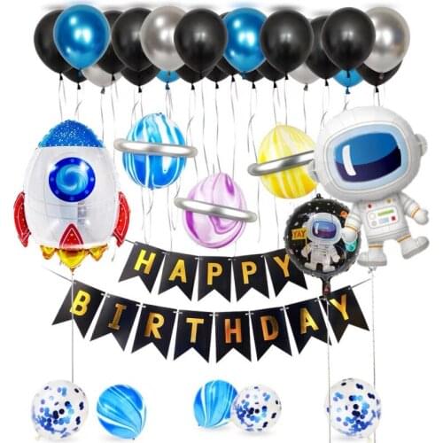 Outer Space Astronaut Galaxy Theme Balloon Chrome Metal Silver Cosmic Planet Astronaut Roket Balloon Boys Birthday Party Decora