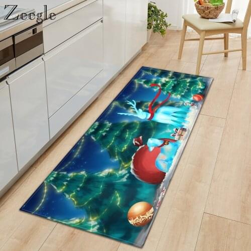 Zeegle Christmas Polyester Carpet Long Kitchen Water Absorbent Rug Cartoon Comfortable Foot Rug Entrance Floor Mat Modern Carpet