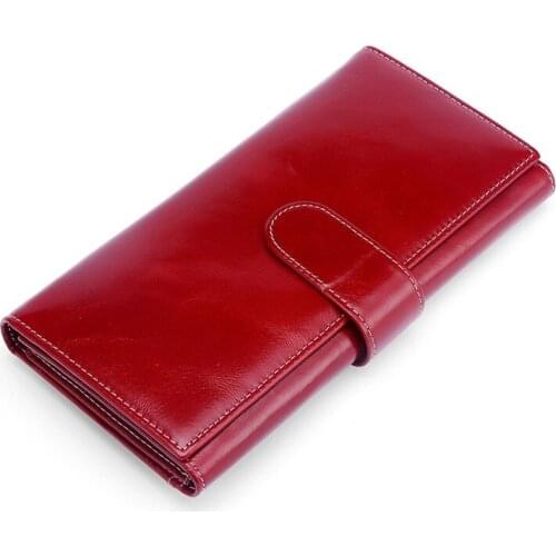 Women Phone Bag Oil Wax Genuine Leather Ladies Wallet High Quality Sixteen Card Spcae Women Purse Business Card Holder
