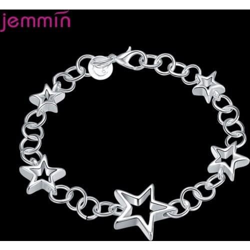 Fine 925 Sterling Silver Bracelet for Lady Female Five Point Star Charming Wedding Party Accessories Link Chain Wristband
