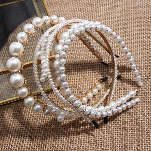 Flatfoosie Elegant Handmade Pearls Headband For Women Bride Wedding Bow Hairbands Fashion Jewelry Girls Hair Accessories Gifts