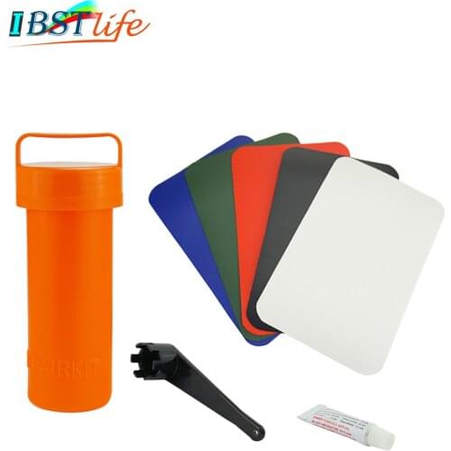 1set Inflatable Plastic Boat Kayak Special Repair Kit Waterproof PVC Patch Glue Valve Wrench Container Bucket Dinghy Accessories
