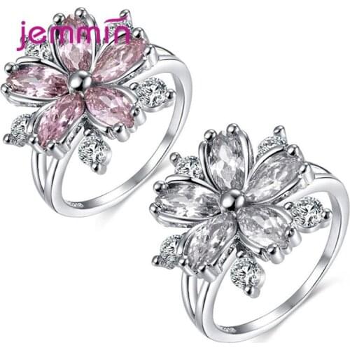 100% Real 925 Sterling Silver Flower Shape Ring 5A CZ Zirconia Wedding Jewelry Engagement Promise Finger Rings For Women Gift