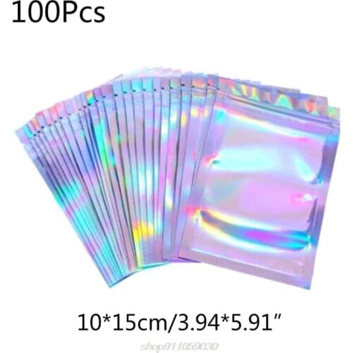 100pcs Translucent Zip Lock Bags Holographic Storage Bag Xmas Gift Packaging Cosmetics Pouch M18 21 Dropship