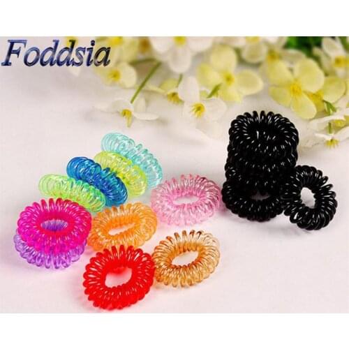 Foddsia 20pcs Transparent Color Telephone Line Gum Elastic Hair Bands For Girl Rope Tie Hair Accessory Maker Tools Key Ring R1
