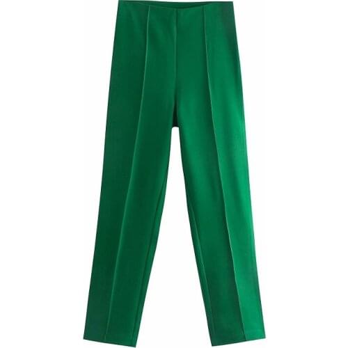 2021 summer womens high-waist slim-fit commuter was thin and tall all-match casual pants spring solid color pleated pants Women