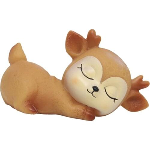3pcs Miniature Animal Ornaments Cute Deer Figurines Toys Kawaii Sleeping Baby Decor for Home Shop Office Tabletop Display