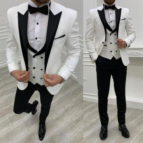 3 Pcs Slim Fit Wedding Tuxedos Jacket Vest Pants Customise Groom Groomsmen Suit Mens' Business Formal Wear