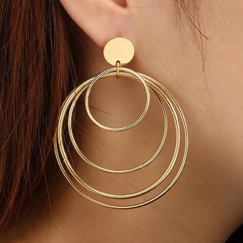 80%HOTWire Ear Loop Spring Geometry Multi-circle Retro Exaggerated Golden Alloy Earrings for Anniversary