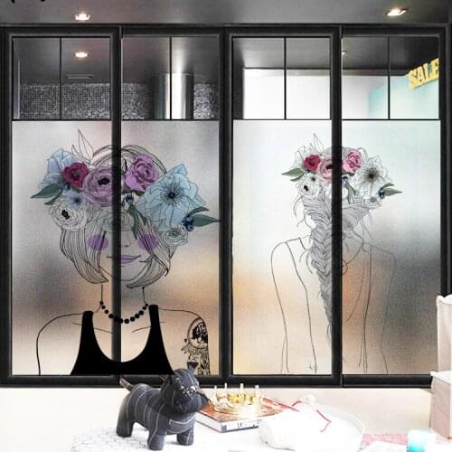 Free Custom Size Decorative Glass Window Film Without Glue Privacy Static Cling Window Stickers Decals Lovely Girl Bedroom