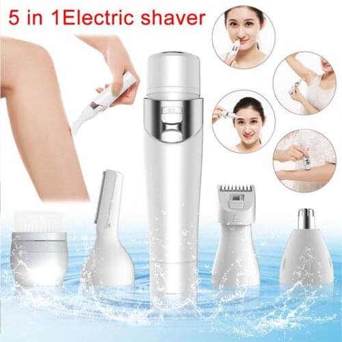 Ladies Electric Shaver 5 in 1 USB Rechargeable Razors Potable Waterproof Painless Hair Remover for Face Body Eyebrow Nose Hair