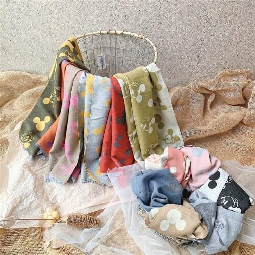 Spring Autumn Kids Scarves Boys Girls Fashion Disney Mickey Soft Scarf Children Double-Sided Cashmere Warm Accessories