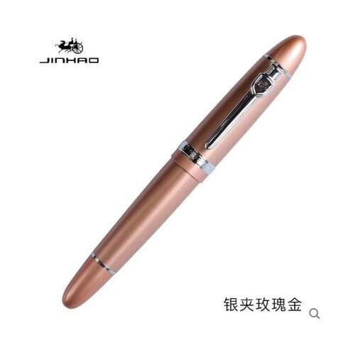 Jinhao 159 Pure rose and Silver Clip 1.0mm Curved Tip Calligraphy Pen High Quality Metal Fountain Pen Ink Pens Free Shipping