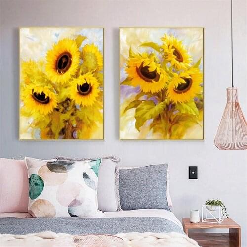 Sunflower Painting Canvas Picture for Living Room Sunflower Decor Abstract Wall Art Home Decor Yellow Flowers Poster Rustic Art