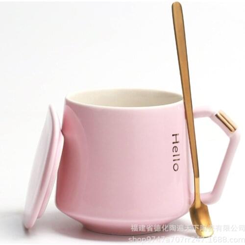 Ceramic coffee mug creative ins Nordic style mug with lid spoon Cup Office couple Cup