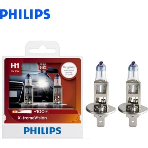 Philips H1 12V 55W P14.5s X-treme Vision Auto Headlight Bright Halogen Bulbs ECE Approve 100% More Vision 12258XV S2, Pair