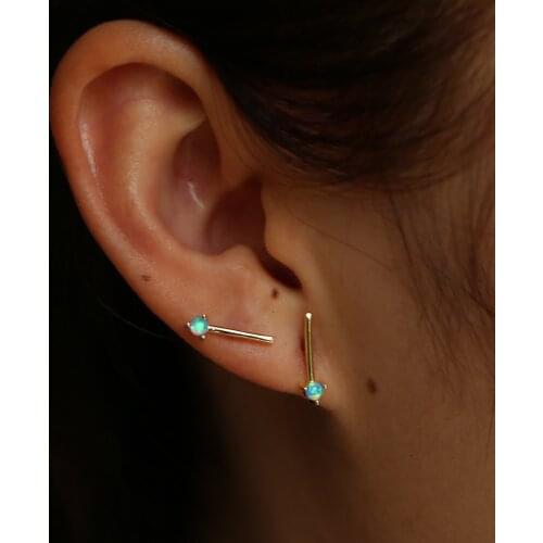 Cute simple mini tiny earring gold color bezel cz charm minimal women girl 925 sterling silver fashion delicate opal jewelry