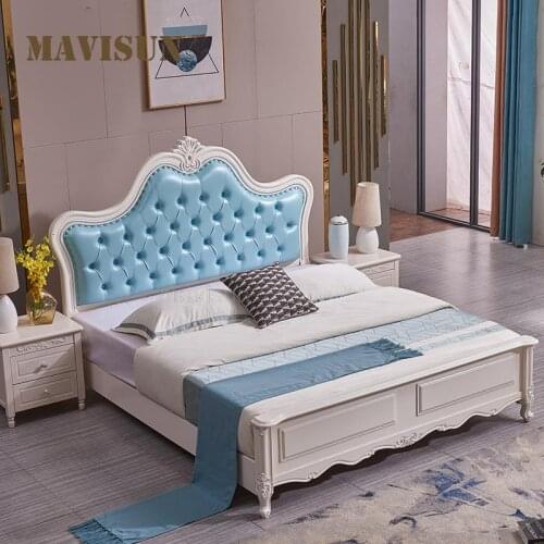 Bedroom Furniture Set Luxury King Size Minimalist Upholstered Double Bed For Sleeping European Carved Solid Wood Wedding Bed