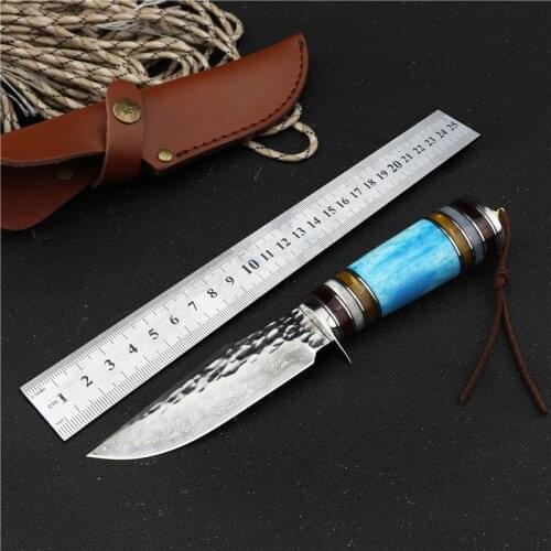 Damascus knife EDC hunting survival tactical fixed blade knife utility tool CSGO outdoor camping knives military pocket knifes