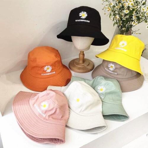 Women casual cotton letter daisy embroidery bucket hat Lady fashion floppy fisherman hat Adult men Panama cap Gorros