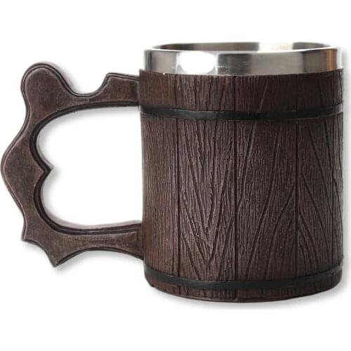 Retro Simulation Wooden Barrel Beer Mug Creative Coffee Cup Stainless Steel Liner Capacity 450ML For Restaurant