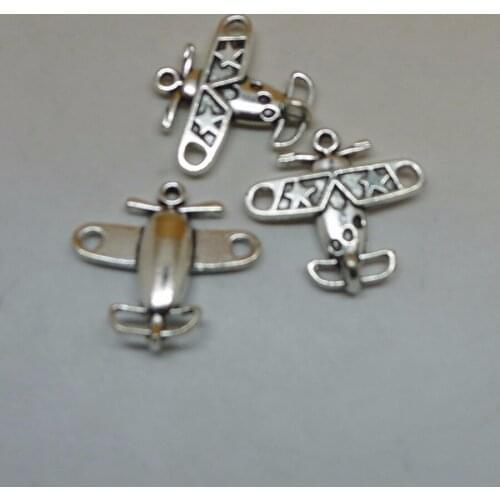Nevstop 100pcs/lot Antique Silver Battleplane Charms 18x19mm Fighter Pendant Vehicle Jewelry Crafts