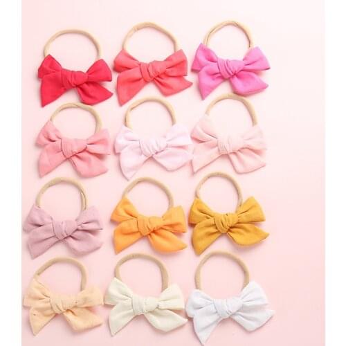 1 Pcs Soft Bamboo Cotton Bow Nylon Headband Kids Top Bow Knotted Hairband Children Bows Baby Girls Solid Hair Accessories