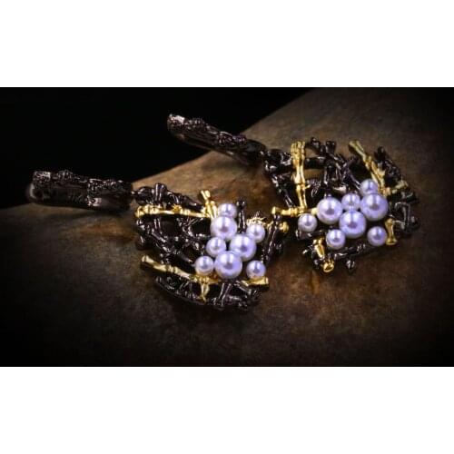 Luxury Ladies 925 Silver Vintage Baroque Freshwater Pearl Earring Geometric Irregular Ladies Earring Jewelry Black Pearl Earring