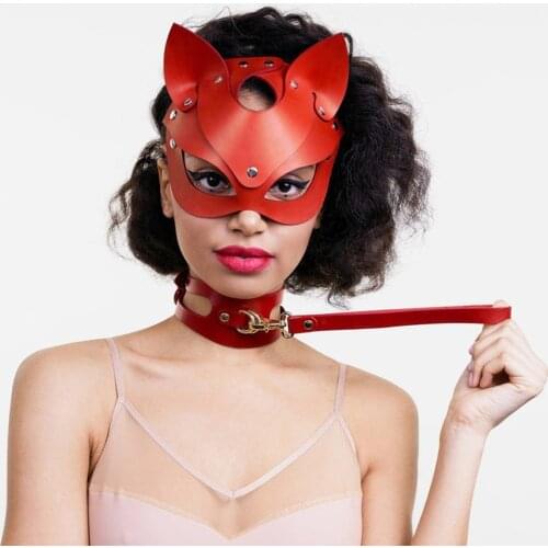 Sexy Leather Cosplay Cat Mask Bdsm Fetish Cat Head Black Half Eyes Hood Adult Exotic Accessories Masquerade Party Hood