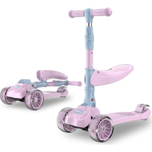 Foldable Kids Scooter Car for Kids 2-9 Years Old Skater Surf Scooter with Flashing Wheels Folding 2 In 1 Scooter Outdoor Toys