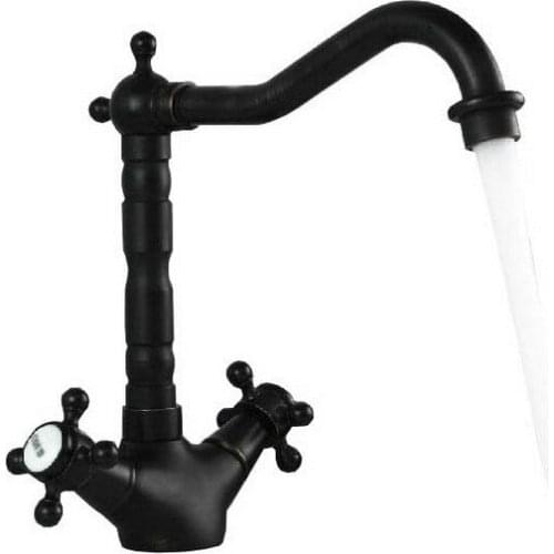 Kitchen Wet Bar Bathroom Vessel Sink Faucet Black Oil Rubbed Bronze Dual Cross Handles Swivel Spout Mixer Tap Single Hole msf095